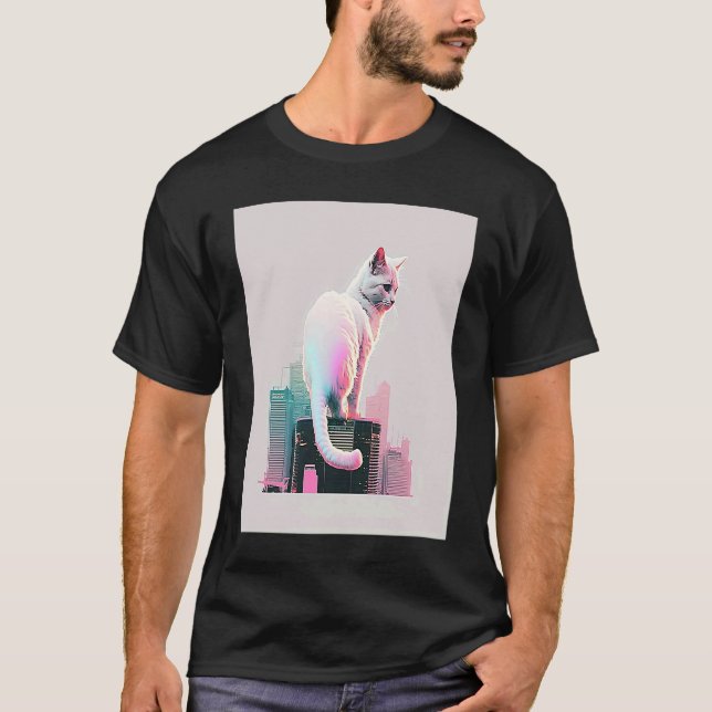Camiseta Vaperwave Aesthetic Glitch Cat Retrowave Synthwave (Anverso)