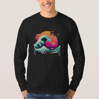 Camiseta Vaperwave Aesthetic Glitch Great Wave Retrowave Sy