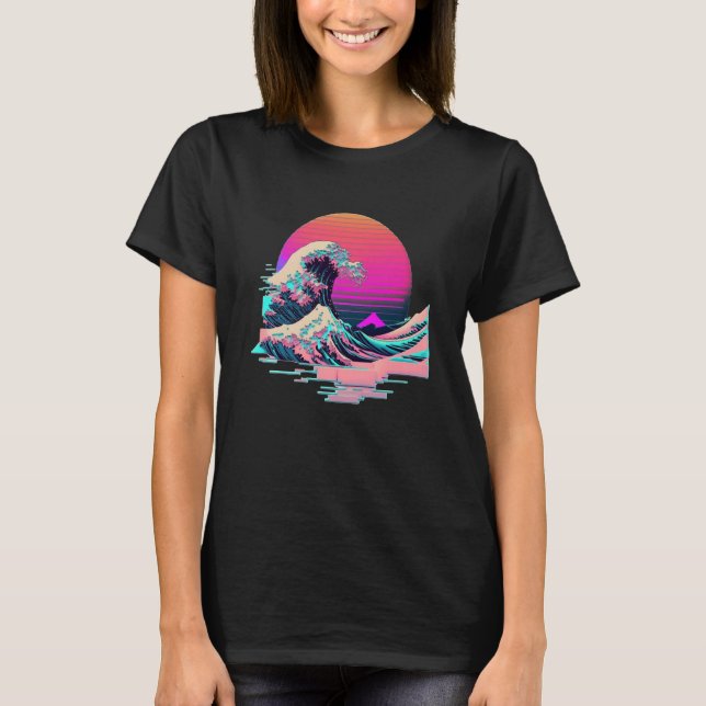 Camiseta Vaperwave Aesthetic Glitch Great Wave Retrowave Sy (Anverso)
