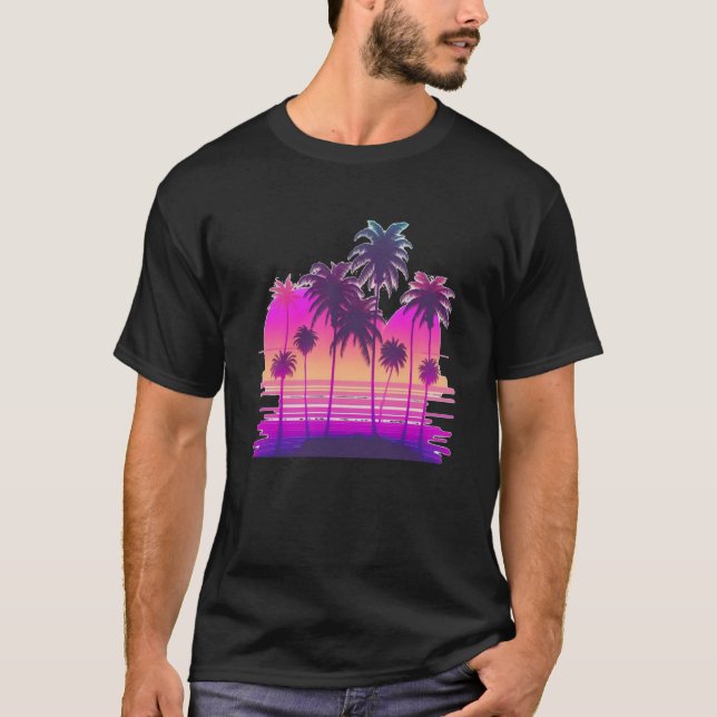Camiseta Vaperwave Aesthetic Glitch Palm Retrowave Synthwav (Anverso)