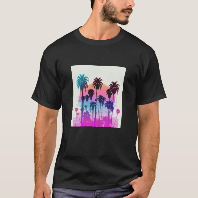 Camiseta Vaperwave Aesthetic Glitch Palm Retrowave Synthwav (Anverso)