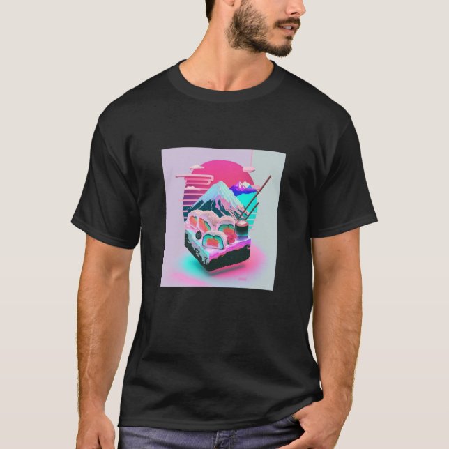 Camiseta Vaperwave Aesthetic Glitch Sushi Retrowave Synthwa (Anverso)