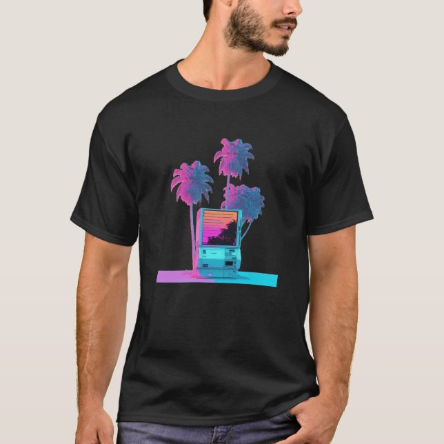 Camiseta Vaperwave Estético Glitch Palm Árbol Retrowave Syn (Anverso)