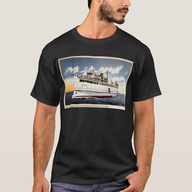 Camiseta Vapor Naushon, línea del barco de vapor de (Anverso)