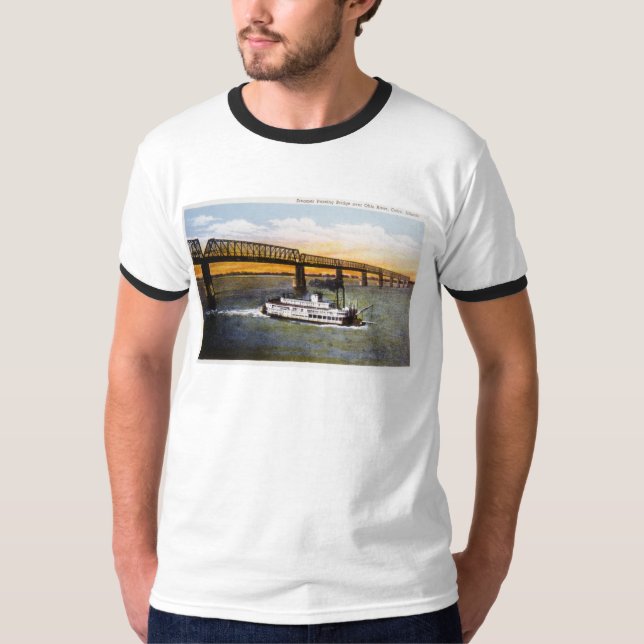 Camiseta Vapor que pasa el puente, el río Ohio, El Cairo, (Anverso)