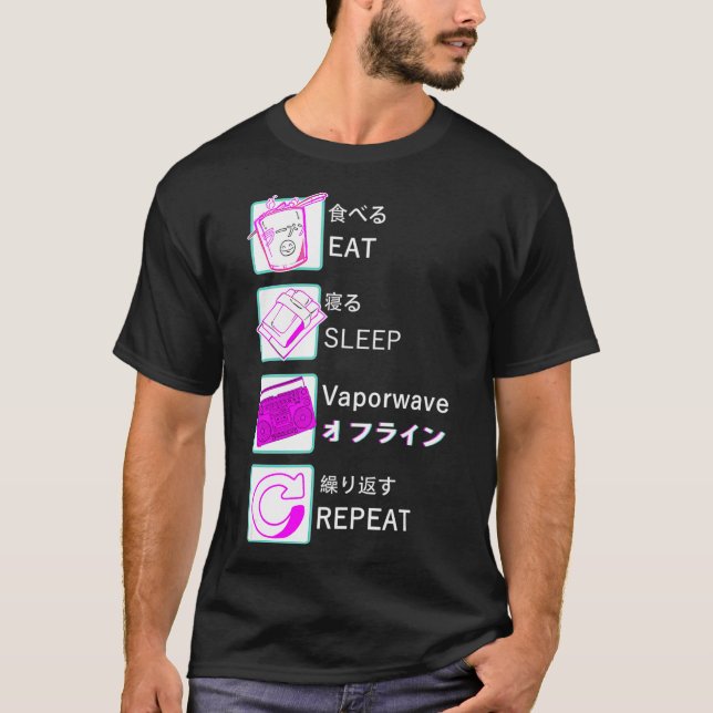 Camiseta Vaporwave 90s Fiesta DJ Disco EAT SLEEP (Anverso)