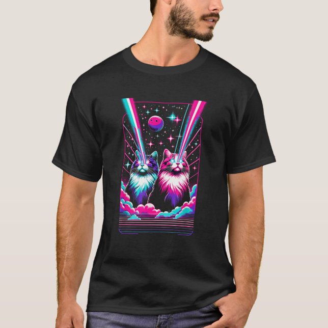 Camiseta Vaporwave Aesthetic Laser Eyes Space Cat Galactic  (Anverso)