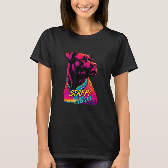 Camiseta Vaporwave American Staffordshire Terrier Mom Futur (Anverso)