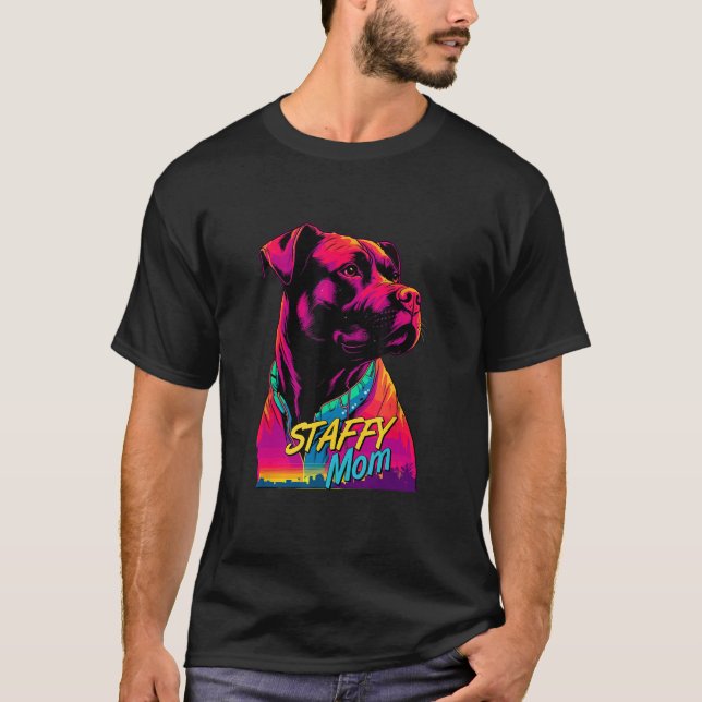 Camiseta Vaporwave American Staffordshire Terrier Mom Futur (Anverso)