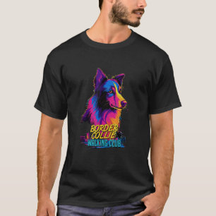 Camiseta Vaporwave Border Collie Walking Club Retro 80s Ins