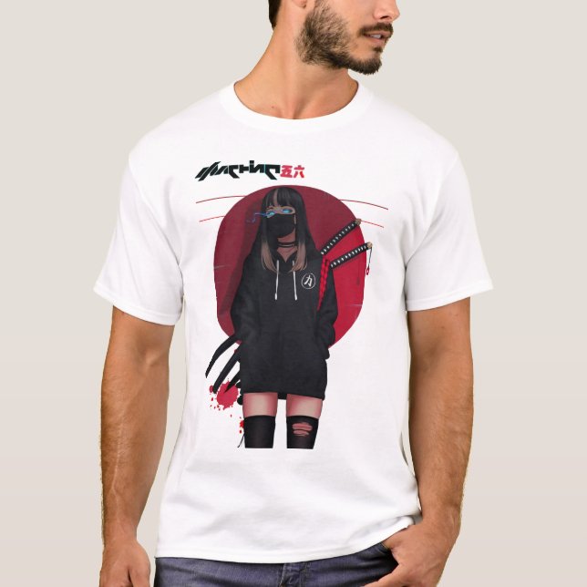 Camiseta Vaporwave Cyberpunk Samurai Cool Girl  (Anverso)