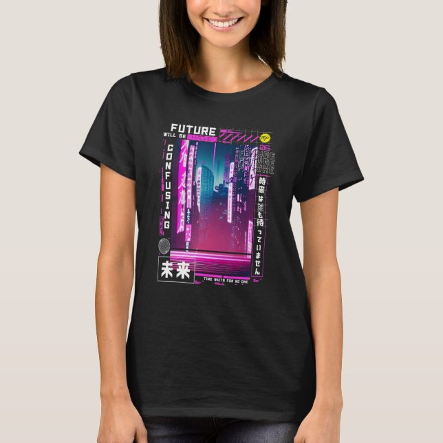 Camiseta Vaporwave de cyberpunk en Tokio con vibraciones re (Anverso)