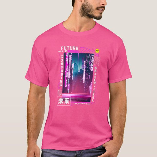 Camiseta Vaporwave de cyberpunk en Tokio con vibraciones re (Anverso)