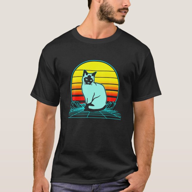 Camiseta Vaporwave de gato retro siamés (Anverso)