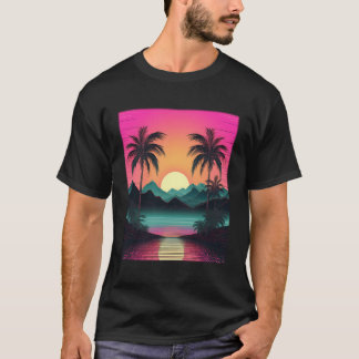 Camiseta Vaporwave Estética Montañas de Amanecer Palm Outru