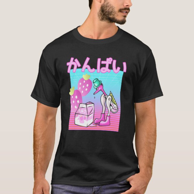 Camiseta Vaporwave Fresa Leche Bird Kanpai Diversión (Anverso)