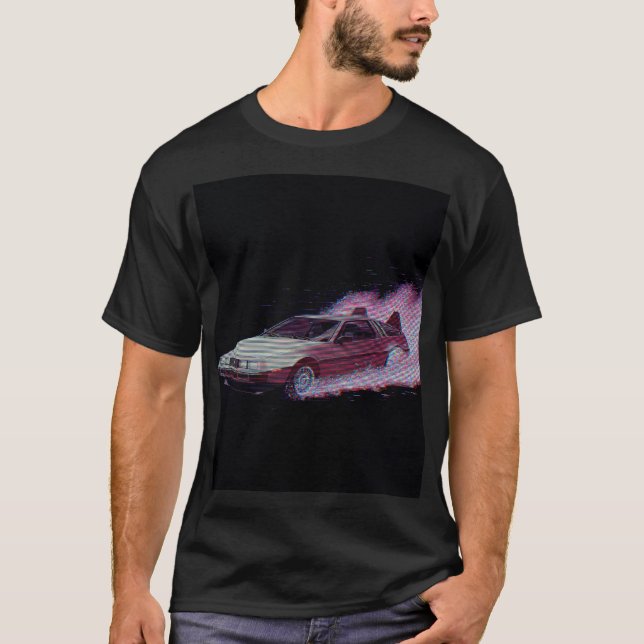 Camiseta Vaporwave Glitch Car Tee - 80s Ride (Anverso)