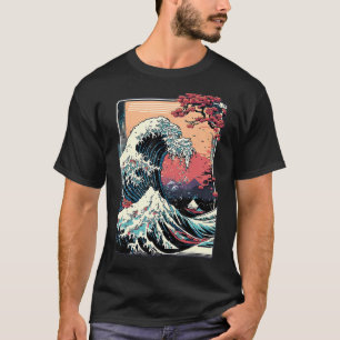 Camiseta Vaporwave Glitch Estética Gran Ola de Kanagawa