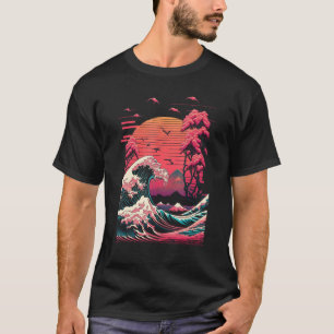 Camiseta Vaporwave Glitch Estética Gran Ola de Kanagawa