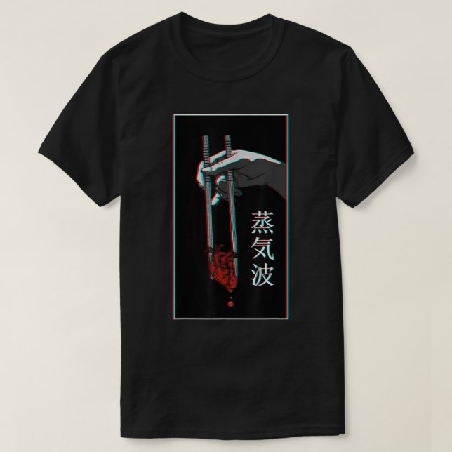 Camiseta Vaporwave Heart Chopsticks Glitch Art (Diseño del anverso)