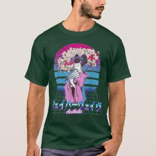 Camiseta Vaporwave Japan Sakura florece Geisha Pastel A