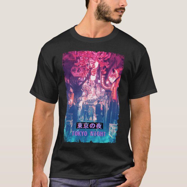 Camiseta Vaporwave Japan Street Fashion Glitch Tokyo Night (Anverso)