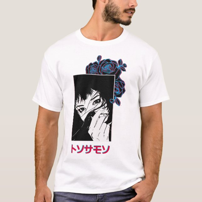 Camiseta Vaporwave Japanese Girl Rose Ornament  (Anverso)