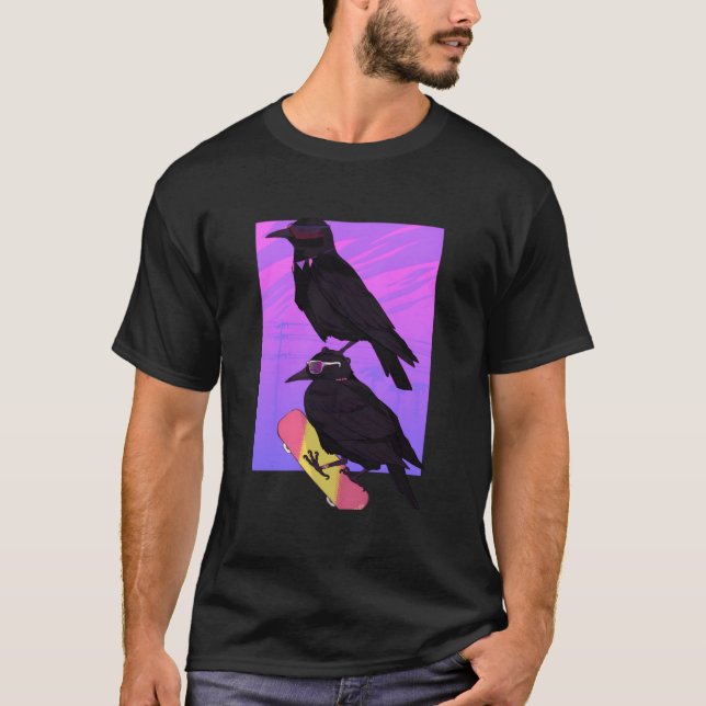 Camiseta Vaporwave Japanese Raven Black Crow Skater (Anverso)