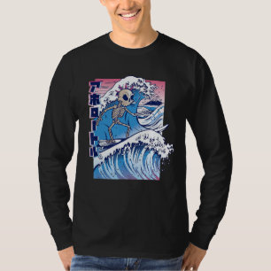 Camiseta Vaporwave Kanagawa Great Wave Japan Surfing Skelet