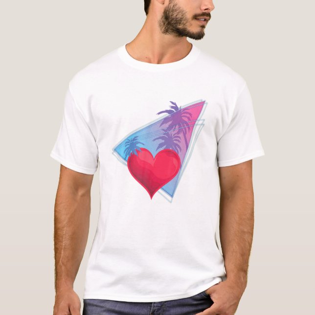 Camiseta Vaporwave Palm Trees Tropical Heart Love Heart (Anverso)