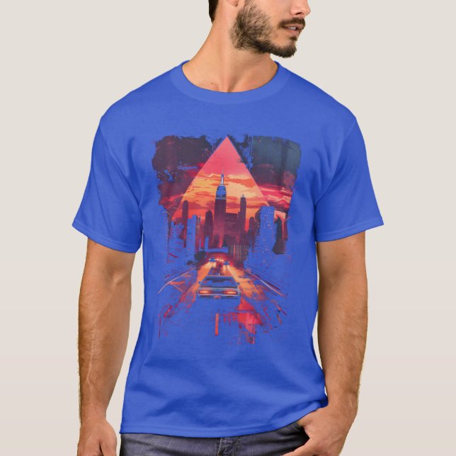 Camiseta Vaporwave Retro Car City Synthwave 80s 90s friend  (Anverso)