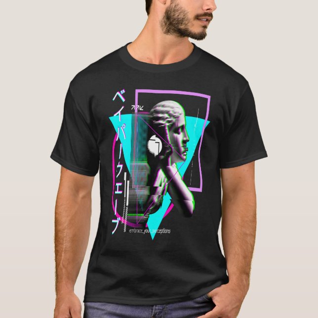Camiseta Vaporwave Statue Aesthetic Glitch Japanese Otaku (Anverso)