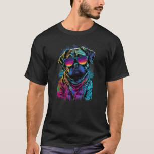 Camiseta Vaporwave Synthwave Retrowave 80s Pug Dog con Sol