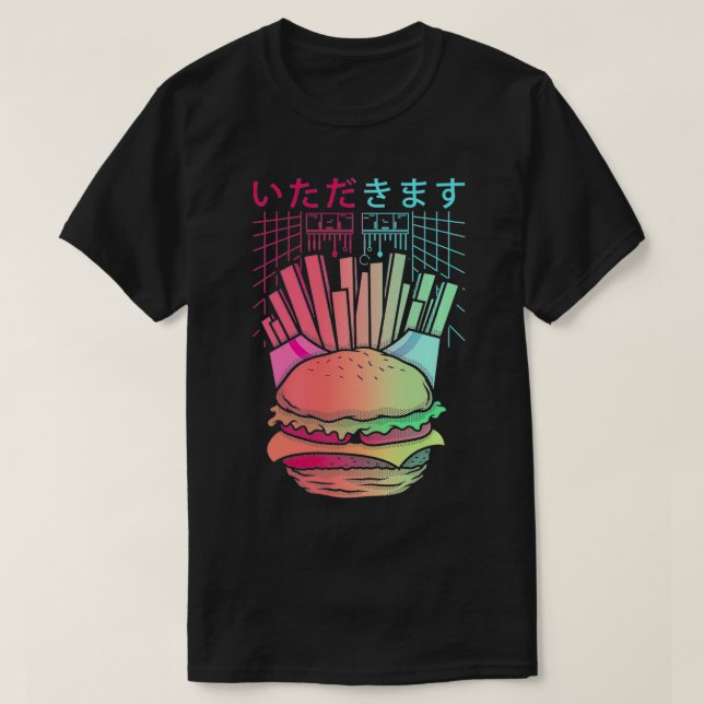 Camiseta Vaporwave Synthwave Retrowave Burger y Fas Fries (Diseño del anverso)