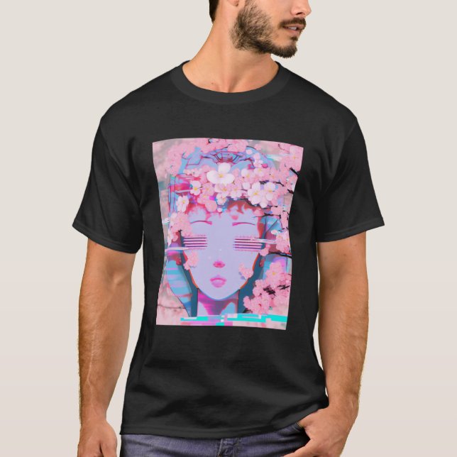 Camiseta Vaporwave Synthwave Retrowave Glitch Cherry Blosso (Anverso)