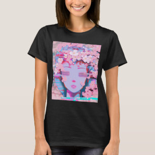 Camiseta Vaporwave Synthwave Retrowave Glitch Cherry Blosso