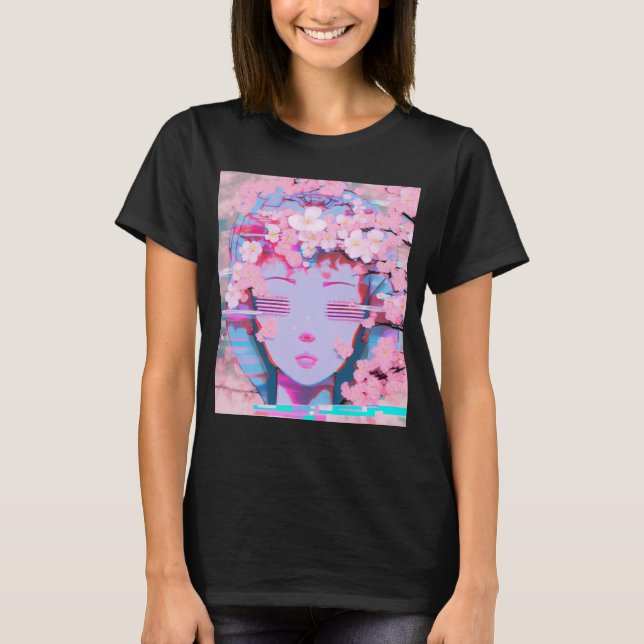 Camiseta Vaporwave Synthwave Retrowave Glitch Cherry Blosso (Anverso)