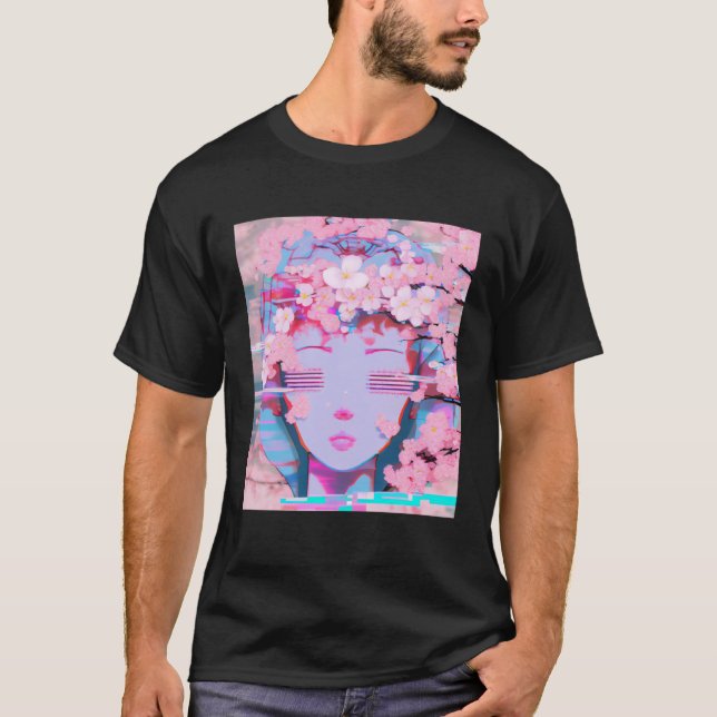 Camiseta Vaporwave Synthwave Retrowave Glitch Cherry Blosso (Anverso)
