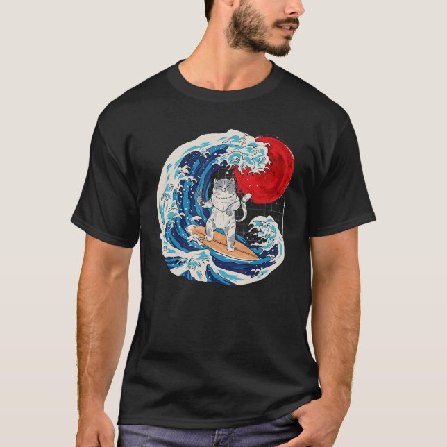 Camiseta Vaporwave The Japanese Neko Great Cat Wave Sushi R (Anverso)