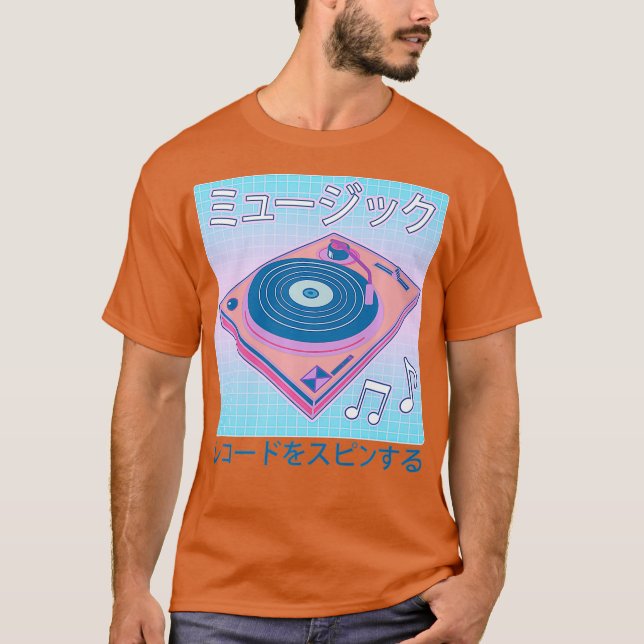 Camiseta Vaporwave Vinyl Record Synthwave 80s Pastel DJ (Anverso)