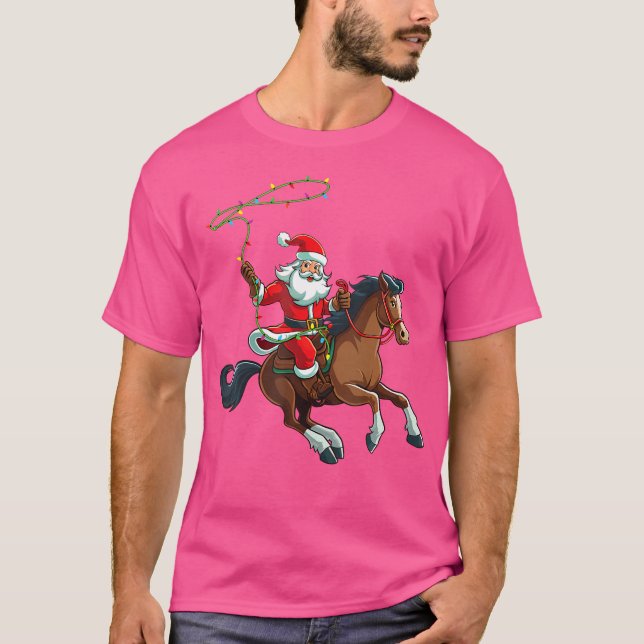 Camiseta Vaqueiro Santa Montando A Caballo Navidad Divertid (Anverso)