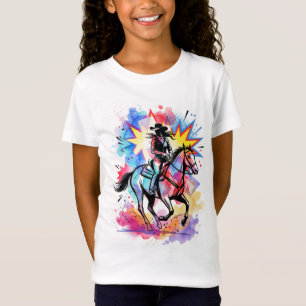 Camiseta Vaquera Colorida Caballo Acuarela Pop Art