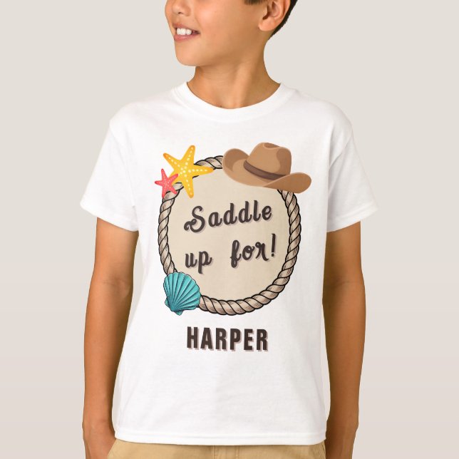 Camiseta Vaquera Costera Cumpleañera ¡A Caballo!  (Anverso)