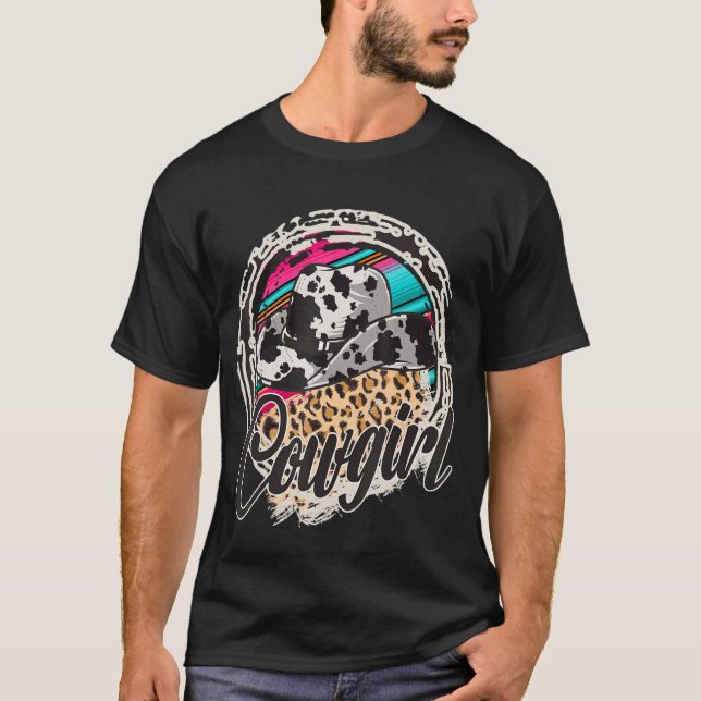 Camiseta VAQUERA Estampado de vaca con estampado de leopard (Anverso)