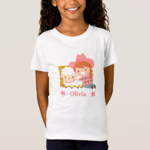 Camiseta Vaquera Feliz y Linda con Cordero para Niñas