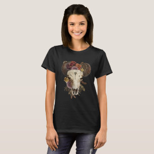 Camiseta Vaquera Floral Bisonte Animal Cráneo Cornudo