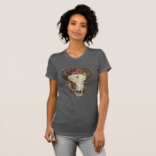 Camiseta Vaquera Floral Bisonte Animal Cráneo Cornudo