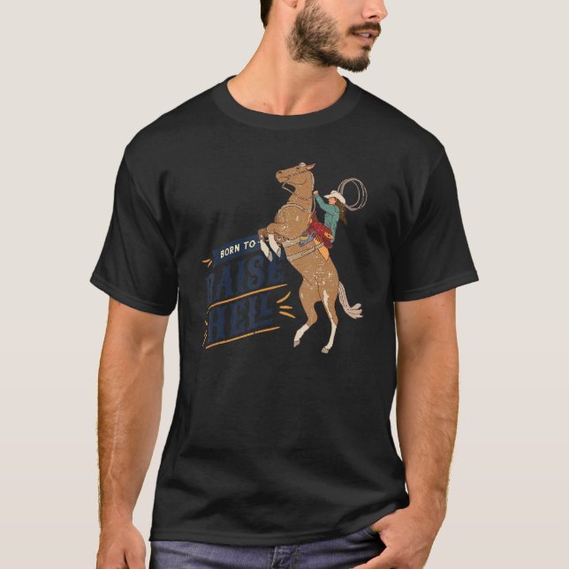 Camiseta Vaquera Retro Ridin Caballo Nació Para Criar Al In (Anverso)