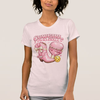 Camiseta Vaquera Rosa Pickleball : Botas Coquette y Paddle