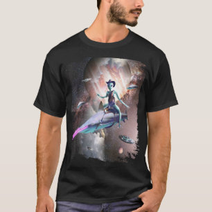 Camiseta Vaquero Alien En El Espacio Montando Tiburón Láser